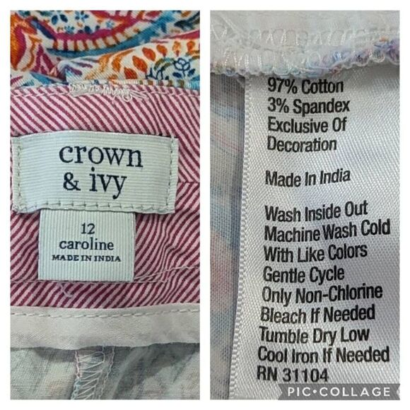 Crown & Ivy Paisley Pink Orange Blue Chino Shorts Size 12 Caroline Style Summer - Picture 7 of 8